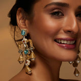 Lustre Gold chandelier danglers (LIGHT blue)