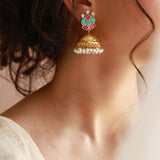 Ruhi gold jhumka (aqua blue)