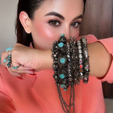 Tribe silver bangle set ( 6 pc stack)